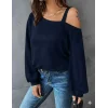 Kadın Uzun Kollu Tek Omuz Askı Detay Salaş Viskon Iki Iplik Bluz