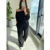 Kadın Uzun Kollu Tek Omuzdan Açık Modal Bluz Ve Pantolon Ikili Takım