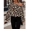 Kadın Uzun Kollu Tek Omuzu Açık Tokalı Leopar Desenli Modal Bluz
