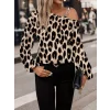 Kadın Uzun Kollu Tek Omuzu Açık Tokalı Leopar Desenli Modal Bluz