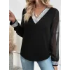 Kadın Uzun Kollu V Pulpayet Yakalı Ithal Krep Bluz
