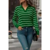 Kadın Uzun Kollu V Yaka çizgili Triko Bluz