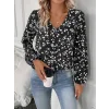 Kadın Uzun Kollu V Yakalı çiçek Desenli Modal Bluz