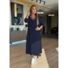 Kadın Uzun Kollu V Yakalı Midi çağla Yeşili Modal Elbise
