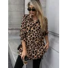 Kadın Uzun Kollu Yakalı önden Düğmeli Yandan Bağcıklı Leopar Desenli Modal Bluz