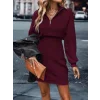 Kadın Uzun Kollu Yakası Fermuarlı Mini Triko Elbise