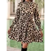 Kadın Uzun Kollu Yarı Balıkçı Yaka Leopar Desenli Modal Mini Elbise