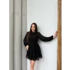 Kadın Yarım Balıkçı Yaka Kolları Transparan Astarlı Full şifon Elbise