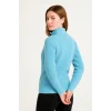 KADIN Yarım Fermuarlı Triko Kazak – Selanik Örgü, Dik Yaka, Pamuklu Dokuma, Oversize Uzun Kollu Kışlık Model - Bebe Mavisi