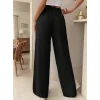 Kadın Yüksek Bel önden Bağlamalı Geniş Kesim Keten Pantolon