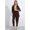 Kahverengi Oversize Keten Alt Üst Takım 6622
