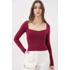 Kare Yaka Slim Fit Bluz 986 - Bordo