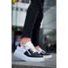KB-X155 Kuback Siyah Cilt Beyaz Cilt Detaylı Beyaz Yüksek Taban Günlük Spor Ayakkabı