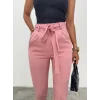 Kemerli Bilek Pantolon     -Pudra
