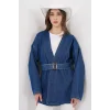 Kemerli Kot Ceket Tunik 5985 - Mavi