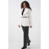 Kemerli Oversize Kürklü Kaban 9156 - Beyaz