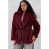 Kemerli Oversize Kürklü Kaban 9156 - Bordo
