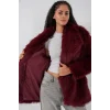 Kemerli Oversize Kürklü Kaban 9156 - Bordo