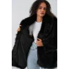 Kemerli Oversize Kürklü Kaban 9156 - Siyah