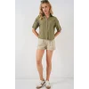 Keten Görünümlü Crop Gömlek 20339 - Çağla