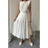 KETEN KOLSUZ BLUZ - MAXİ ETEK TAKIM - Beyaz
