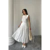 KETEN KOLSUZ BLUZ - MAXİ ETEK TAKIM - Beyaz