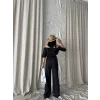 KETEN MADONNA YAKA KOL HASIR ŞERİT - PANTOLON TAKIM - Siyah