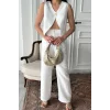 KETEN TEK DÜĞME YELEK-PANTOLON TAKIM - Beyaz