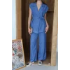 Keten yelek pantolon takım indigo pt