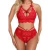 Kırmızı Çapraz Ip Detaylı Şık Sütyen Külot Takım