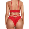 Kırmızı Çapraz Ip Detaylı Şık Sütyen Külot Takım