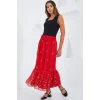 Kırmızı Desenli Şifon Etek 8010
