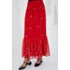 Kırmızı Desenli Şifon Etek 8010
