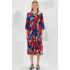 Kırmızı Saks Desenli Kısa Kol Viskon Elbise 1959
