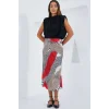 Kırmızı Siyah Desenli Saten Etek 15806