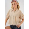 Kısa Kol Crop Gömlek 20335 - Bej