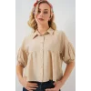 Kısa Kol Crop Gömlek 20335 - Bej