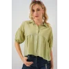 Kısa Kol Crop Gömlek 20335 - E.Yeşil