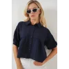 Kısa Kol Crop Gömlek 20335 - Lacivert