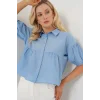 Kısa Kol Crop Gömlek 20335 - Mavi