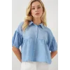 Kısa Kol Crop Gömlek 20335 - Mavi