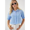 Kısa Kol Crop Gömlek 20341 - Mavi