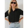 Kısa Kol Crop Gömlek 20341 - Siyah