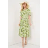 Kısa Kol Desenli Elbise 2560 - E.Yeşil