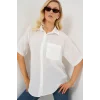 Kısa Kol Keten Görünümlü Gömlek 20336 - Beyaz