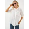 Kısa Kol Keten Görünümlü Gömlek 20336 - Beyaz