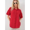 Kısa Kol Keten Görünümlü Gömlek 20336 - Kırmızı