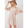 Kısa Kol Mini Ayrobin Elbise 2572 - Krem
