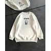 Kışlık Bisiklet Yaka Baskılı SweatShirt - Beyaz