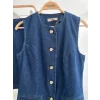 Kolsuz Yelekli Mini Etekli Denim Takım 10164